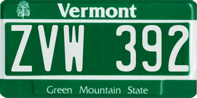 VT license plate ZVW392