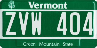 VT license plate ZVW404