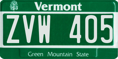 VT license plate ZVW405