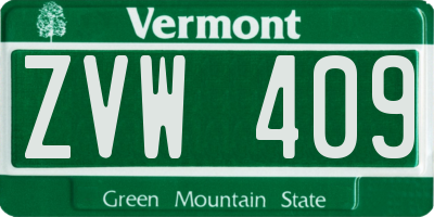 VT license plate ZVW409