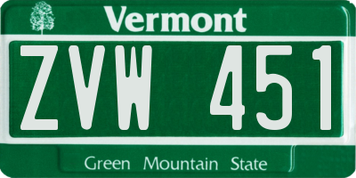 VT license plate ZVW451
