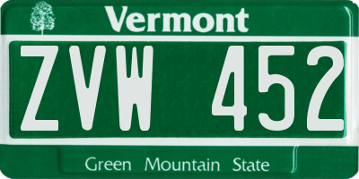 VT license plate ZVW452