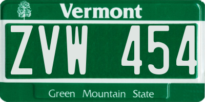VT license plate ZVW454