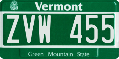 VT license plate ZVW455