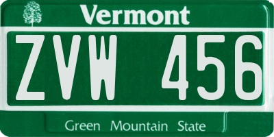 VT license plate ZVW456