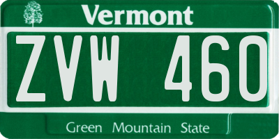 VT license plate ZVW460