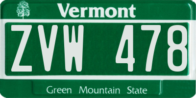 VT license plate ZVW478