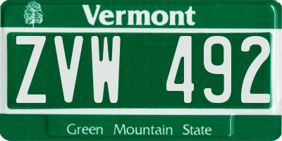 VT license plate ZVW492