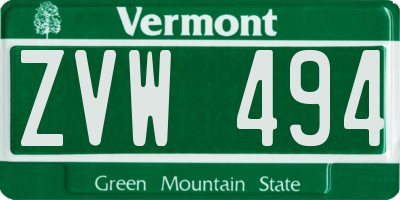 VT license plate ZVW494