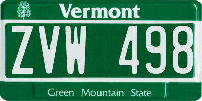 VT license plate ZVW498