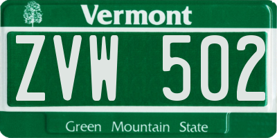 VT license plate ZVW502