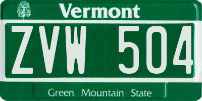 VT license plate ZVW504