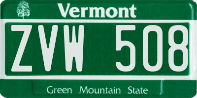 VT license plate ZVW508
