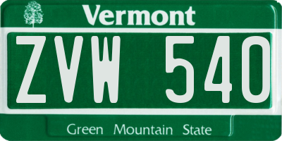 VT license plate ZVW540