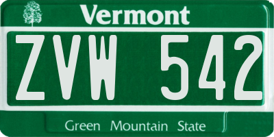 VT license plate ZVW542