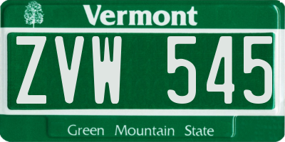VT license plate ZVW545