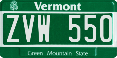 VT license plate ZVW550