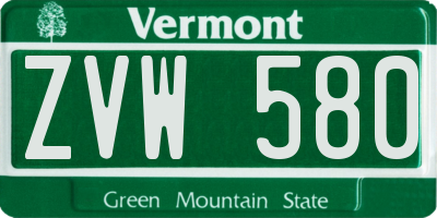 VT license plate ZVW580