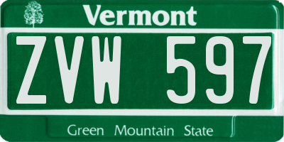 VT license plate ZVW597