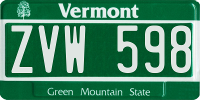 VT license plate ZVW598