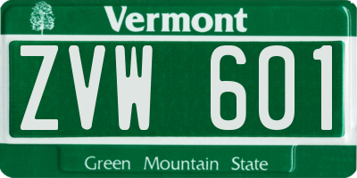 VT license plate ZVW601