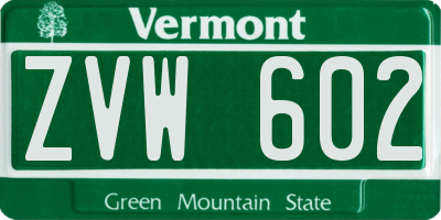 VT license plate ZVW602