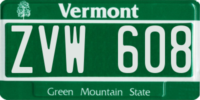 VT license plate ZVW608