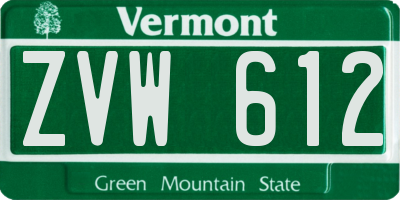 VT license plate ZVW612