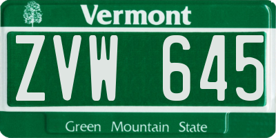 VT license plate ZVW645
