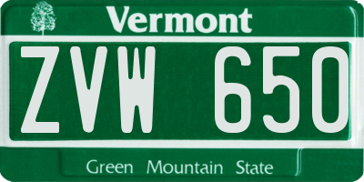 VT license plate ZVW650