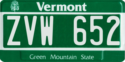 VT license plate ZVW652