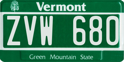 VT license plate ZVW680