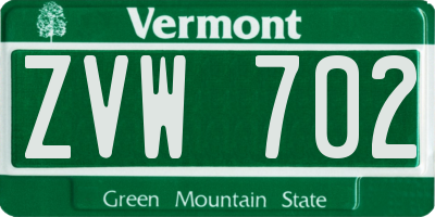 VT license plate ZVW702
