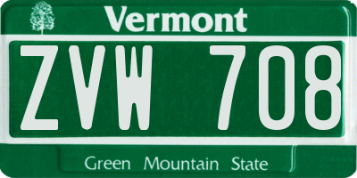 VT license plate ZVW708