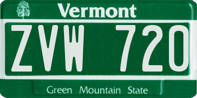 VT license plate ZVW720
