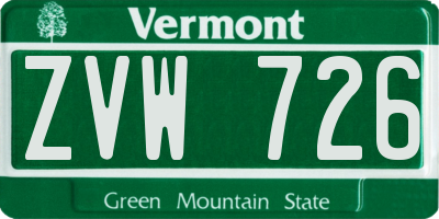 VT license plate ZVW726