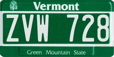 VT license plate ZVW728