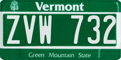 VT license plate ZVW732
