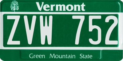 VT license plate ZVW752
