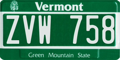 VT license plate ZVW758