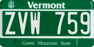 VT license plate ZVW759
