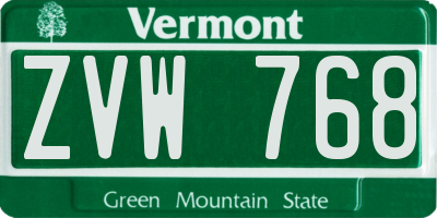 VT license plate ZVW768