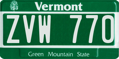 VT license plate ZVW770