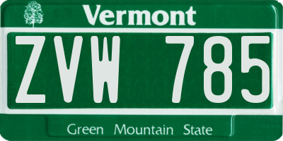 VT license plate ZVW785