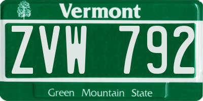 VT license plate ZVW792