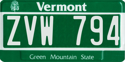 VT license plate ZVW794