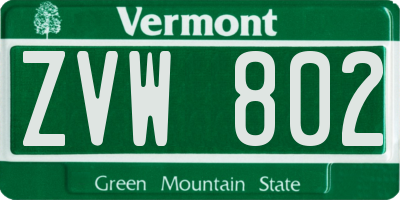 VT license plate ZVW802