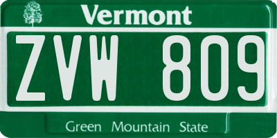 VT license plate ZVW809