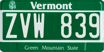 VT license plate ZVW839