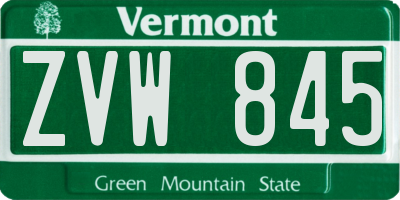 VT license plate ZVW845